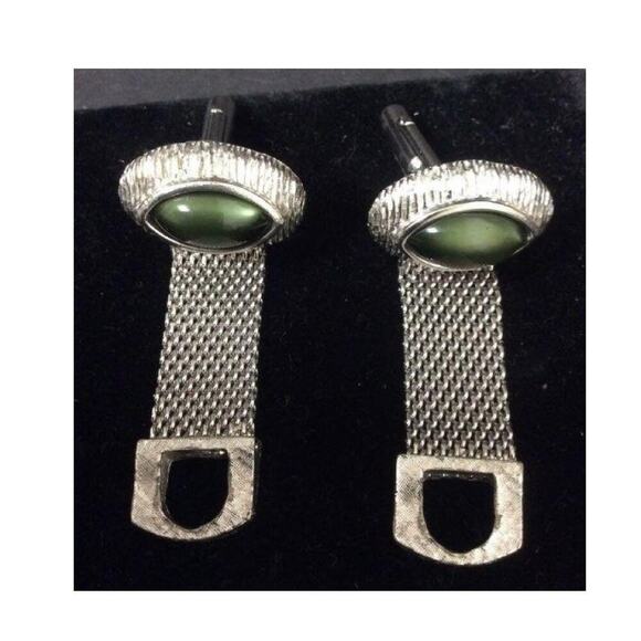 Vintage Green Moonstone Mesh Cufflinks, Gifts for Him - Picture 5 of 9